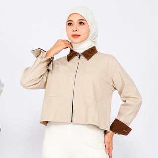 Two Tone Jacket Outer Crop Top Wanita Zipper XYLA