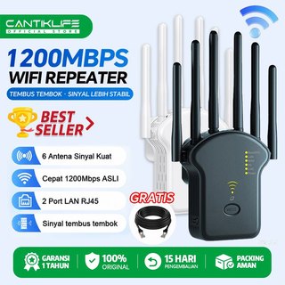 Cantiklife WiFi Repeater 1200Mbps 6 Antena Dual Band 2.4G/5G Penguat Sinyal WiFi Rumah WiFi Extender Wireless WPS Anti Dead Zone