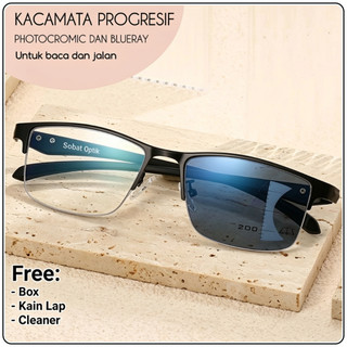 Kacamata Progresif Baca Dan Jalan Photocromic Dan Blueray Ukuran +1.00 Sampai +3.00 Bisa Untuk Pria Dan Wanita Untuk Usia 40 thn Ketas .