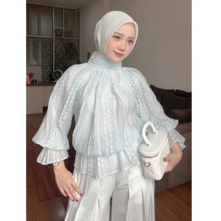 HAGOO YOLLA BLOUSE CREPE EMBROIDERY [ NERAWANG ] ATASAN WANITA OUTER LACE BORDIR