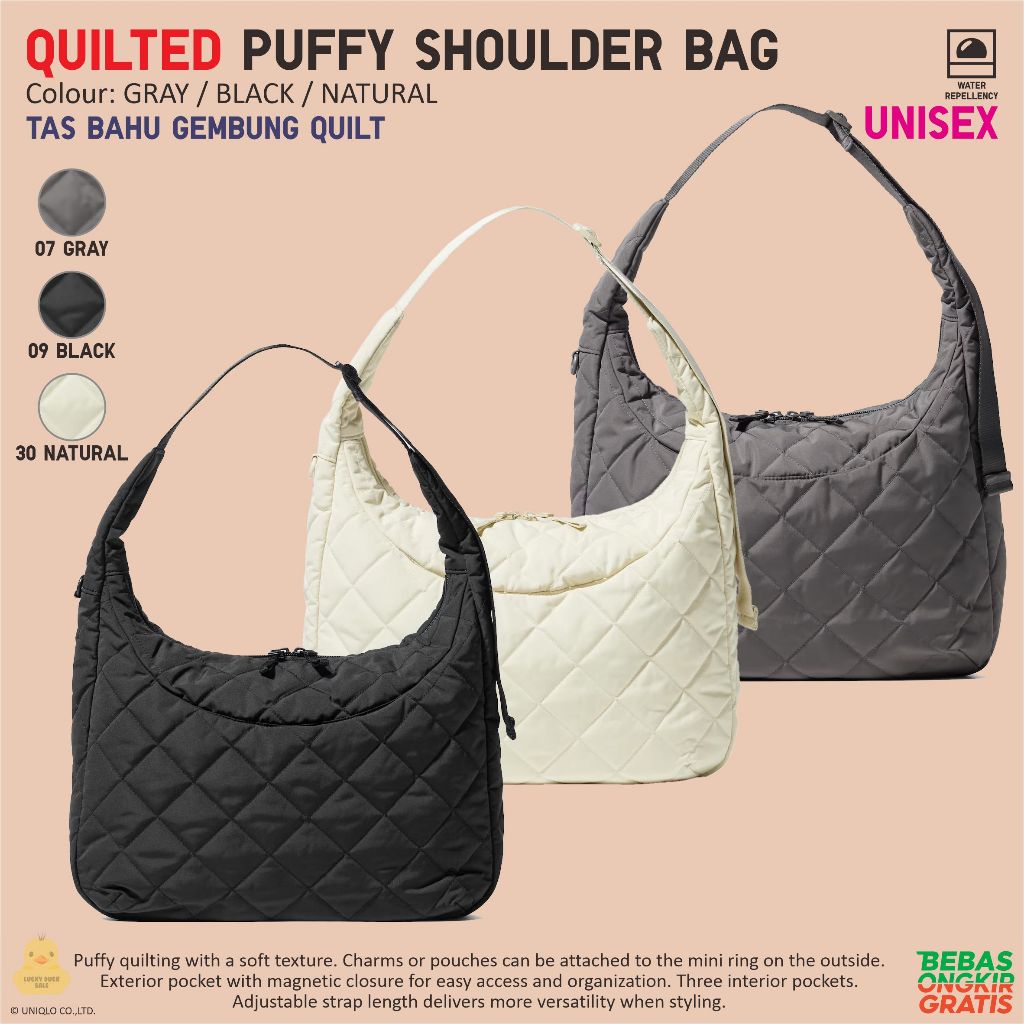 UNIQLO Quilted Puffy Shoulder Bag กระเป๋าสะพายผ้านวมกันน้ํา Unisex