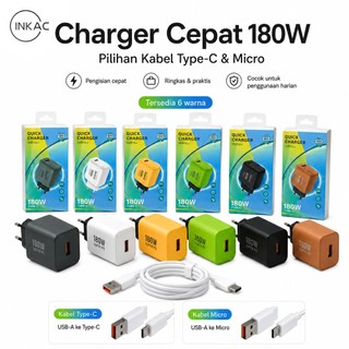 [COD] INKAC Batok Adaptor + Kabel TYPE C Micro Fast Charging Universal Pengisian Cepat 139 USB-A 180W Efisien dan Stabil untuk Semua Tipe Smartphone Tablet dan Perangkat Elektronik Pilihan Warna Hitam Putih Desain Portabel dan Aman Aman dan Tahan Lama