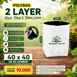 Polybag Putih Premium 40 x 40 Isi 50 Lembar - Plastik Media Tanam Super Tebal & Awet 2 Layer