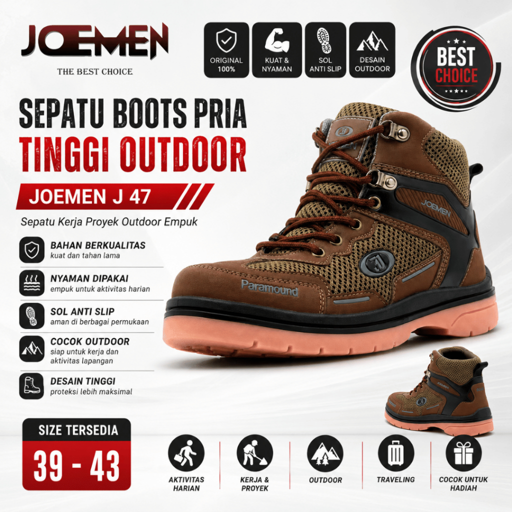 Joemen J 47 รองเท้าสูงผู้ชาย 100% Original Outdoor Project Work Anti-Slip Soft Anti-Break