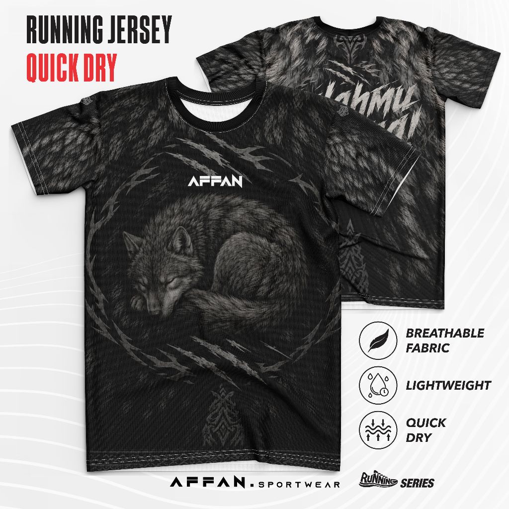 Mens Dryfit Premium Quick Dry Full Print Wolf Dark Running Jersey