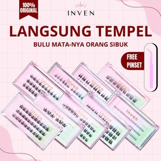 INVEN Bulu mata langsung tempel (tidak butuh lem) sudah ada perekat gel bulumata alami lembut rekat mudah nempel