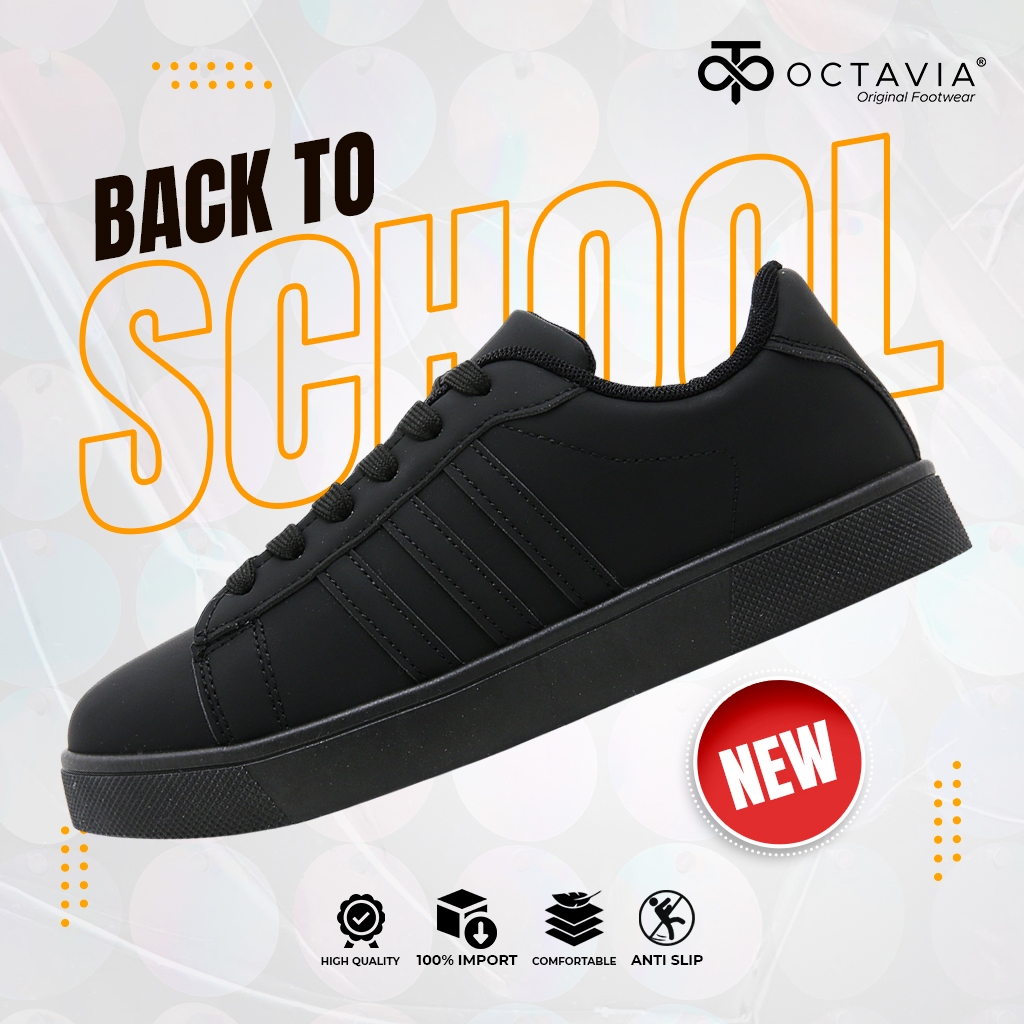 OCTAVIA Black School Shoes StripePace Black Shoes OC-AD18