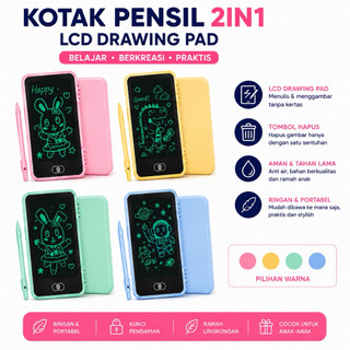 Kotak Pensil Case Lcd Writing Drawing Box Case Pencil Drawing Pad Edukasi 2in1 Mainan Tablet gambar