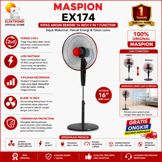 Maspion EX174 Kipas Angin Berdiri 16 Inch 2 in 1 Function Low Wattage Exclusive Series Stand Fan - Garansi Resmi