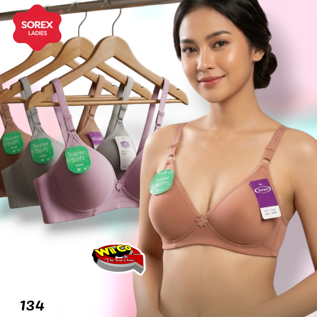 K134 (1-3 ชิ้น) Sorex Super Soft Bra สําหรับสาวผู้ใหญ่และวัยรุ่น, Underwire-Free Foam Bra Cup B Size
