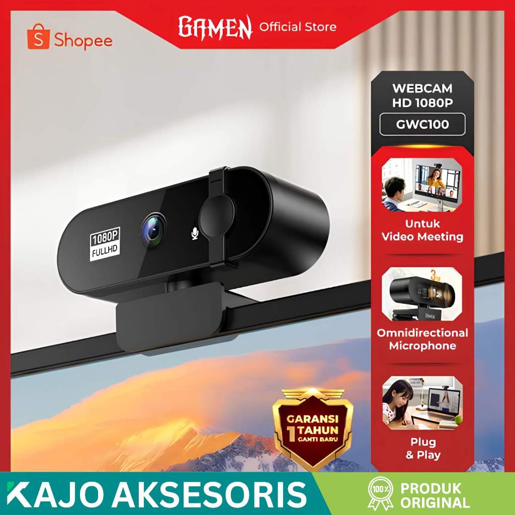 GAMEN เว็บแคมสําหรับเล่นเกม HD 1080P Full HD USB กล้อง PC แล็ปท็อปไมโครโฟน Omnidirectional 3M Plug a