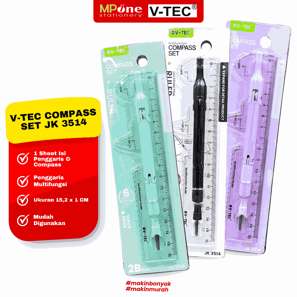V-Tec เข็มทิศชุดมัลติฟังก์ชั่น JK3514 / V-TEC ชุดเข็มทิศมัลติฟังก์ชั่น + ไม้บรรทัด
