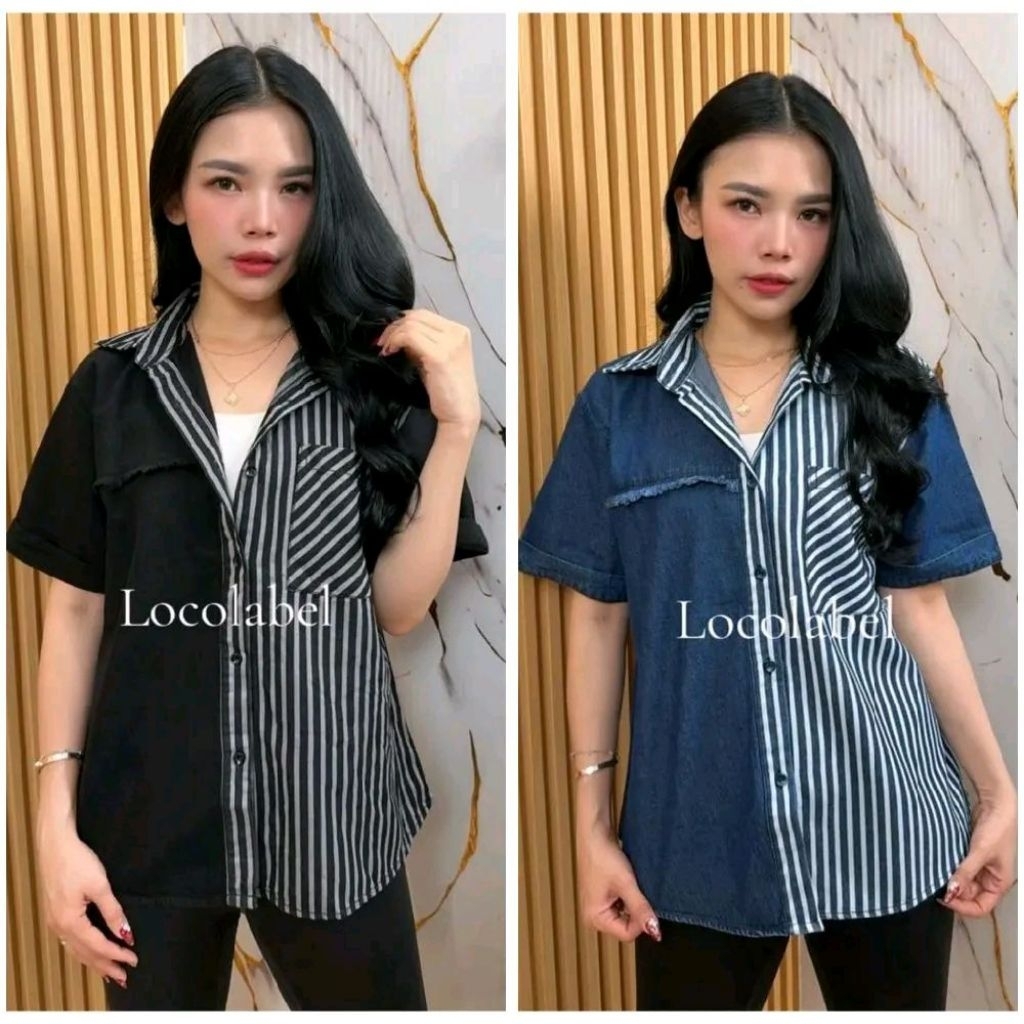 [ LD: 110cm ] LOVITA STRIPE DENIM SHIRT