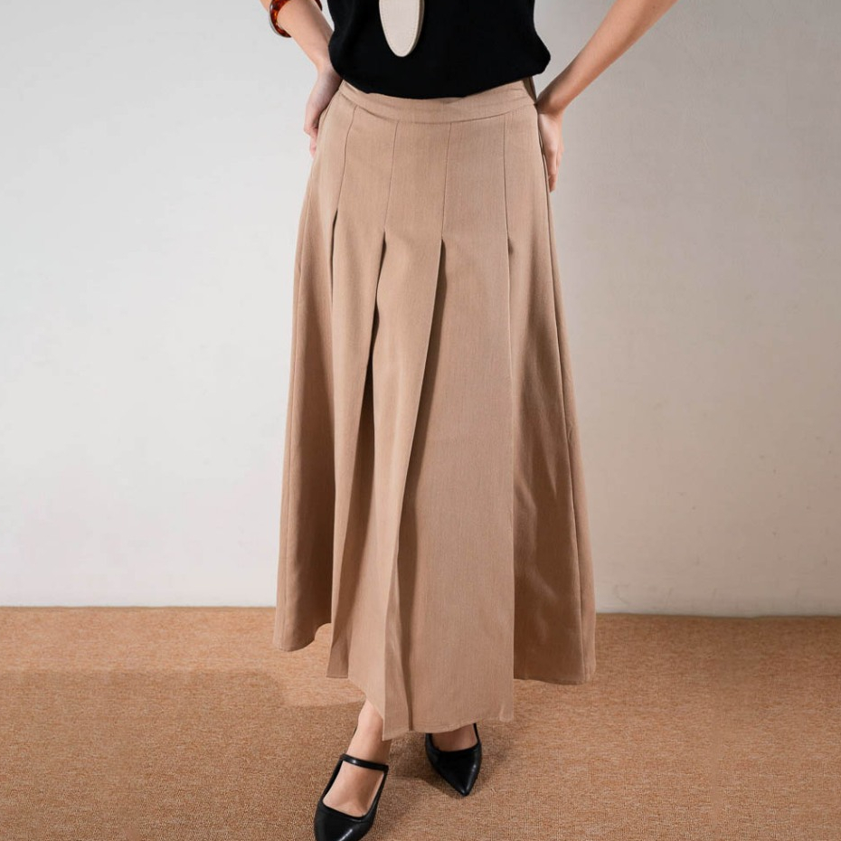 This Is April Darana Skirt ผู้หญิง Maxi กระโปรงจีบ A-Line Simple Official Office สีน้ําตาลและสีเทา