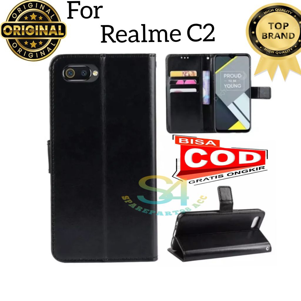 REALME C2 wallet Case wallet Casing Leather wallet Leather Cover วัสดุพรีเมียม