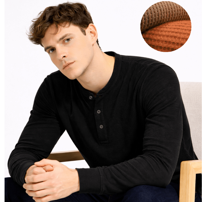 เสื้อ Haf Henley Longsleeves Waffle KDM | เสื้อยืดแขนยาว Waffle Henley