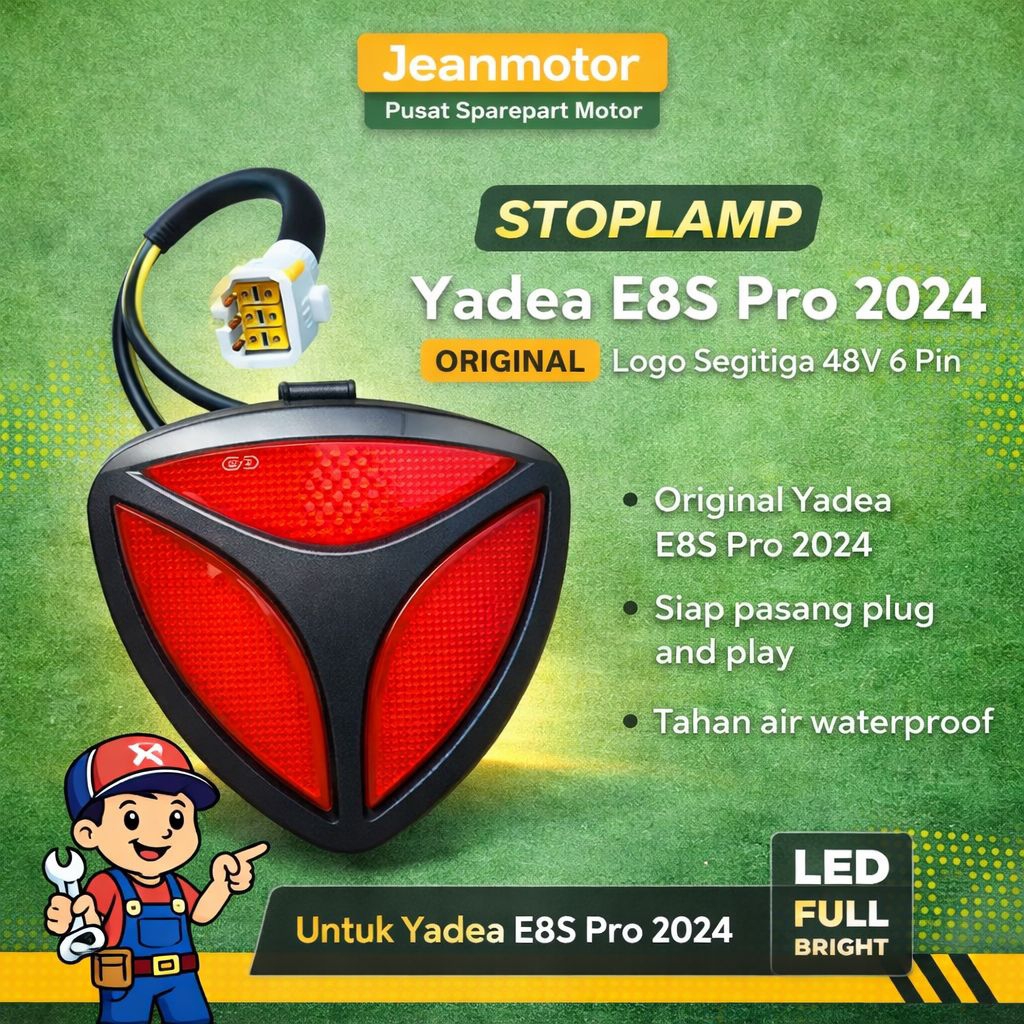 Stoplamp Yadea E8S Pro 2024 โลโก้สามเหลี่ยมเดิม 48V 6 Pin LED ไฟเบรกหลัง