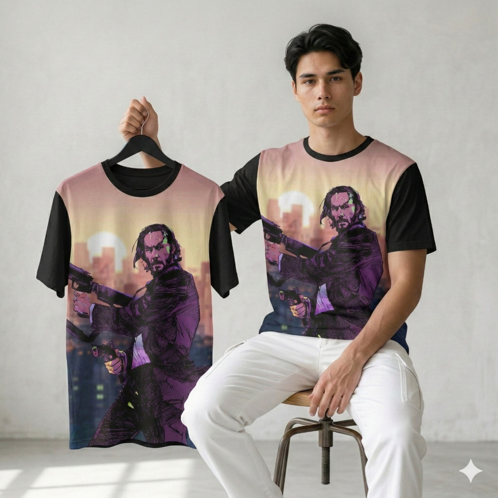 JOHN WICK DISTRO 3D เสื้อยืด JOHN WICK FULLPRINTING MOTIF สําหรับผู้ชายและผู้หญิง