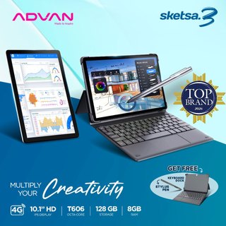 [FREE KEYBOARD + PEN] ADVAN Tab Sketsa 3 | Dual Sim Card 4G LTE | Layar 10.1” HD IPS | 128GB+RAM 6GB | Tiger T606 | Android 13 | Garansi Resmi 1 Tahun