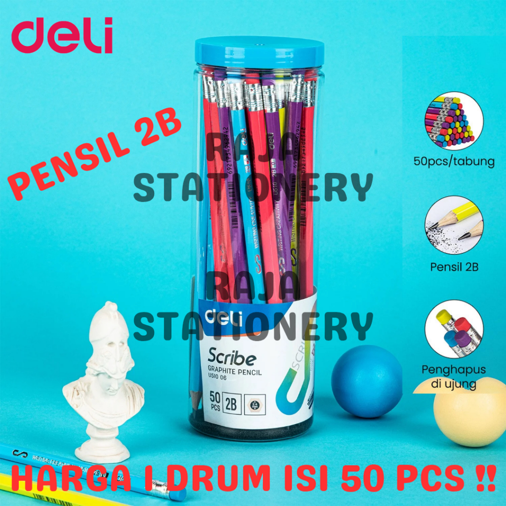 DELI PENCIL 2B SCRIBEI NEON WOODEN PENCIL DELI 2B คอมพิวเตอร์ EXAM EU51006 DRUM [50PCS]