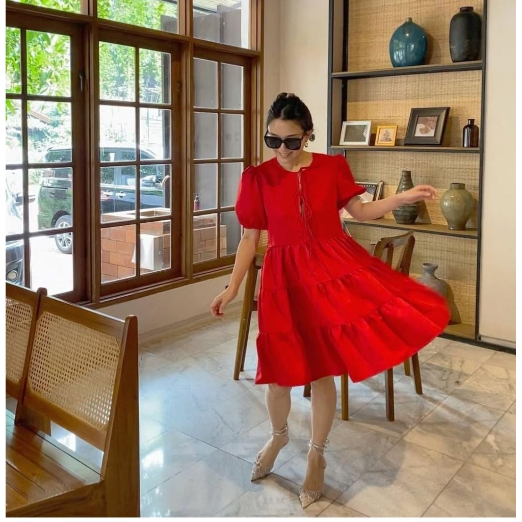 MERAH M BY MISCHA MBM RED TAO DRESS / RED HEART RUFFLE DRESS / PREGANCY DRESS / PREGNANT DRESS / RED