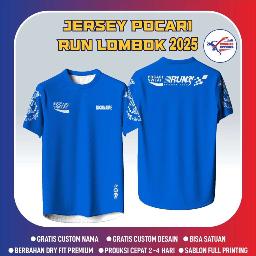 เสื้อแข่ง POCARI RUN LOMBOK 2025 - ชุดกีฬาวิ่งพิมพ์ลายเต็มรูปแบบ 2XU Dryfit