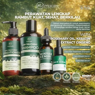 Moicare Paket Lengkap Perawatan Rambut 4 pcs – Shampoo + Conditioner + Hair Serum + Minyak Kemiri | Rambut Lebih Lebat & Berkilau