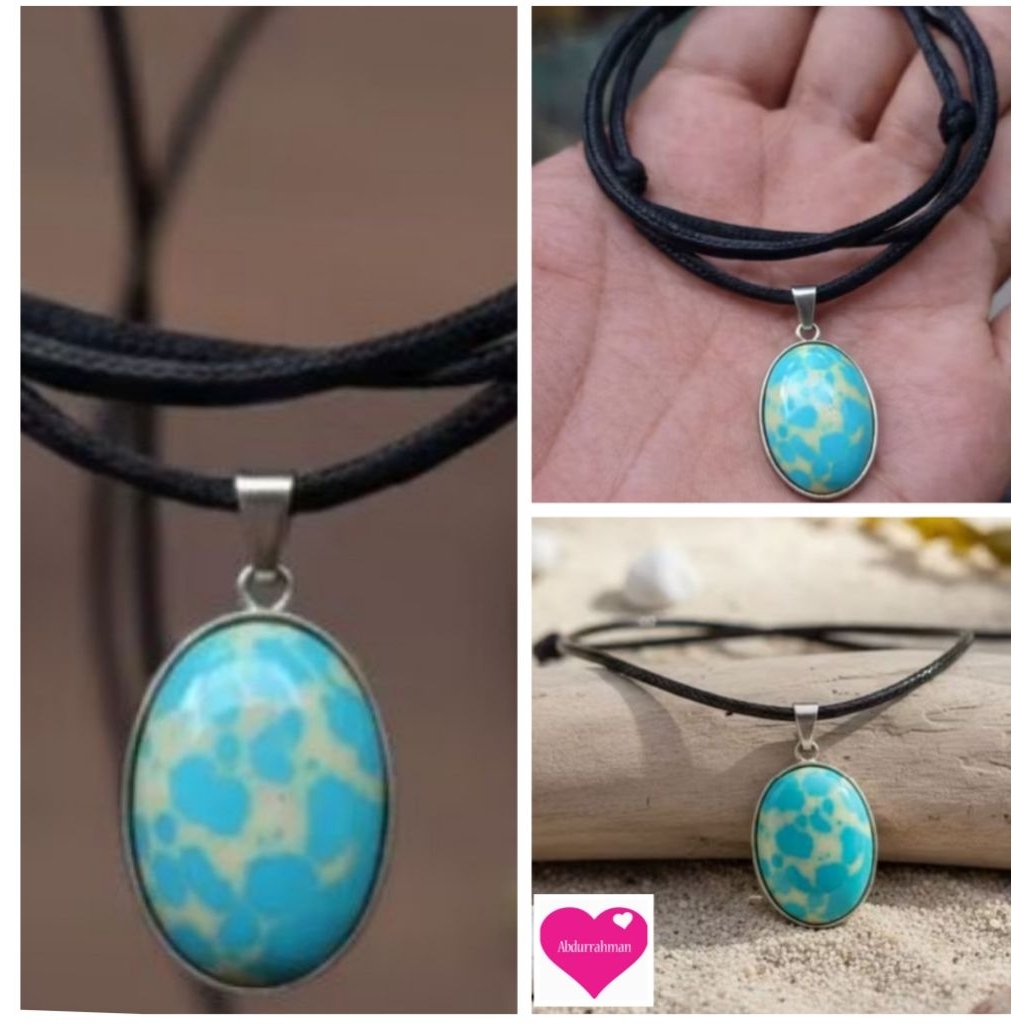 NEVADA TURQUOISE STONE PENDANT SATIN NECKLACE 18X13mm ORIGINAL HOWLITE SPECIAL STONE