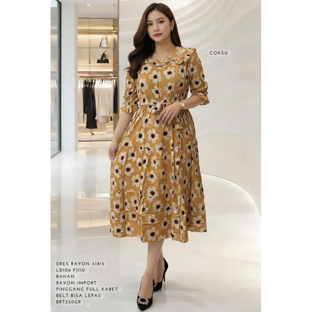 ชุดเดรสผู้หญิงริบบิ้นลายดอกเรยอน 51815