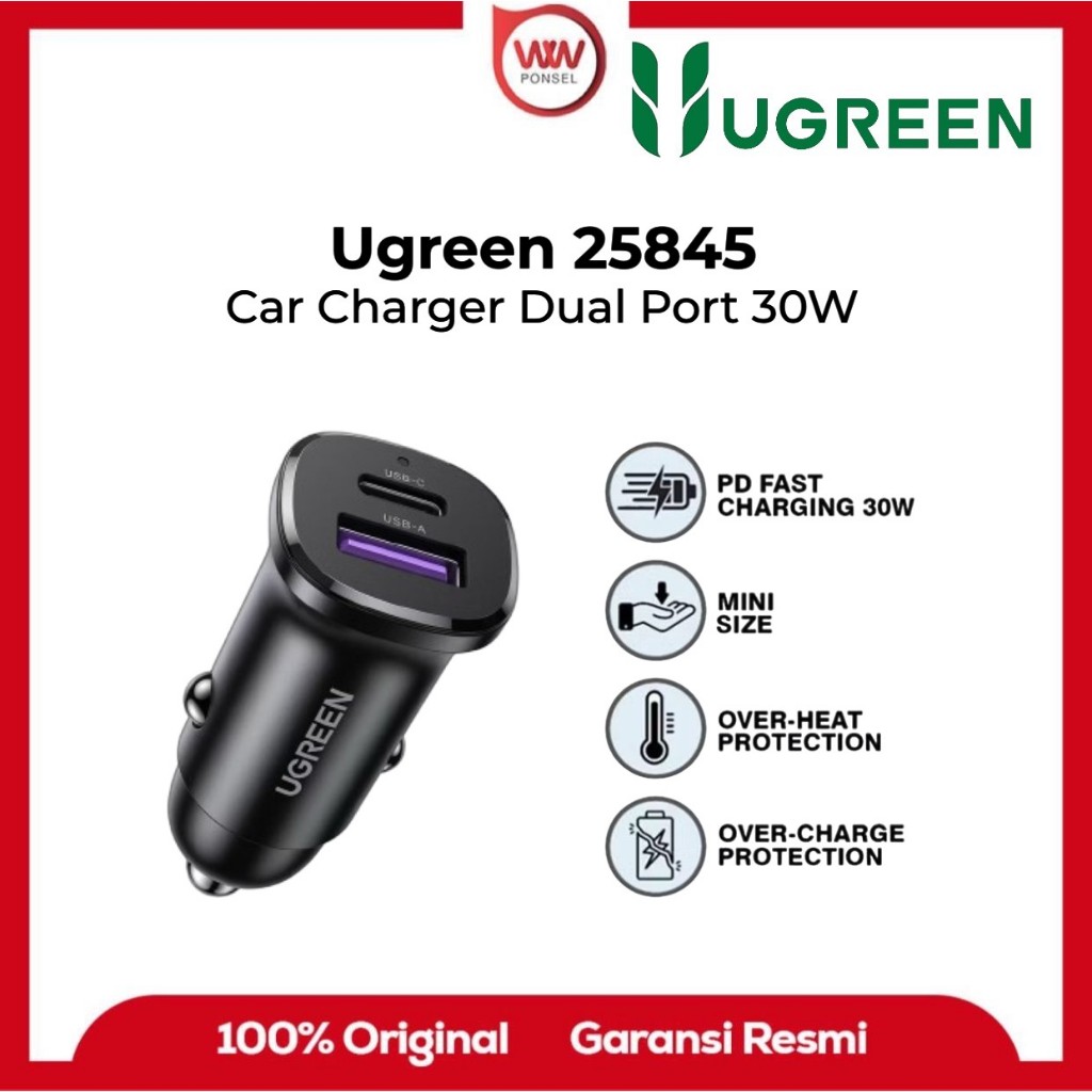 Ugreen 25845 Car Charger 30W Type C และ USB A Slot QC PD Car Charger Ugreen Car Charger