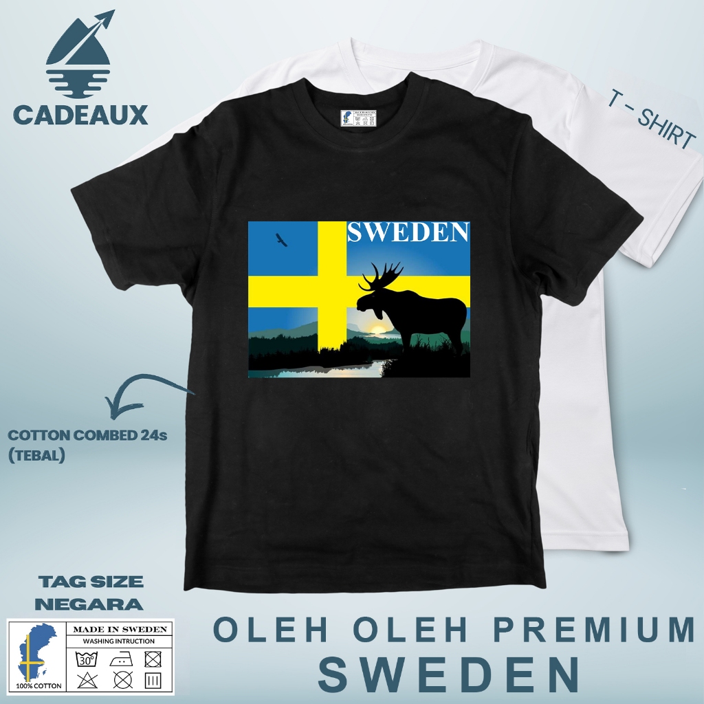 SWEDEN 11 SOUVENIR เสื้อยืด USING SWEDEN STATE TAG เสื้อยืดผ้าฝ้าย Combed 24s SOUVENIR ของขวัญพรีเมี