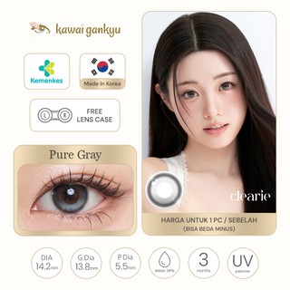 KawaiGankyu - Clearie Pure Gray (1pc/Stengah Pasang) | Softlens Korea look motiv abu-abu gradasi natural diameter 14.2mm
