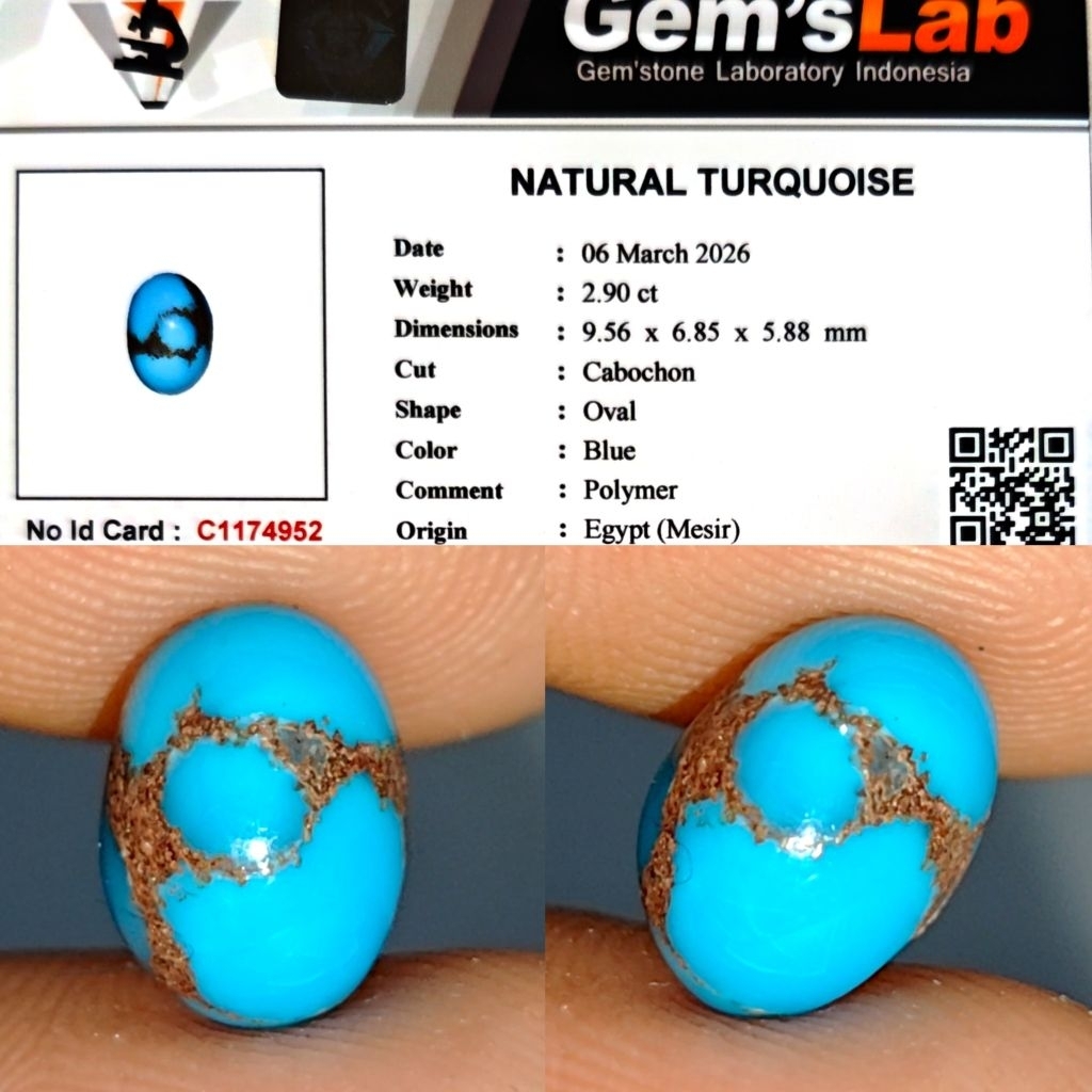 Natural Turquoise Turquoise Turquoise ไม่ใช่ Persian Blue Fancy Gold Vein 2.9ct GLI Tegas Vein