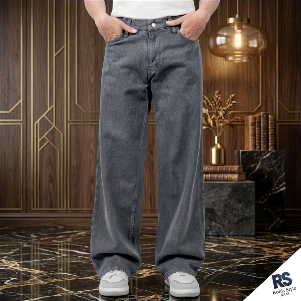 กางเกงหลวมล้างผู้ชาย Baggy สไตล์เกาหลี Oversize Regular Fit Baggy Jeans