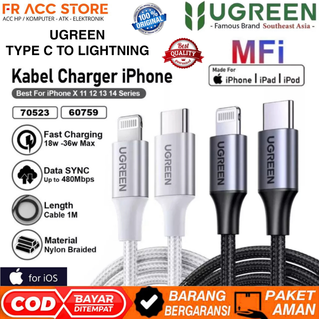UGREEN สาย Type C เป็น Lightning MFI Original Fast Charging 36W 1M UGREEN TYPE C TO LIGHTNING MFi 70