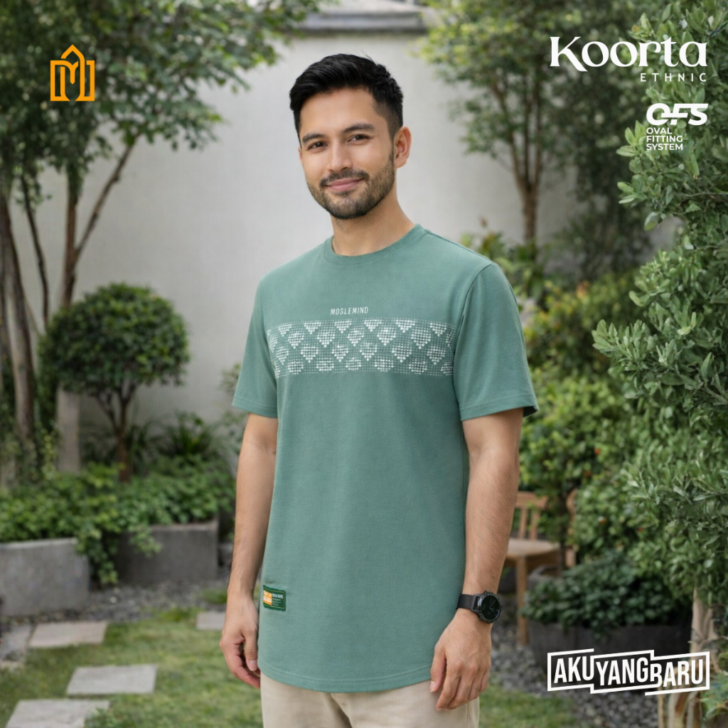 เสื้อยืด Kurta แขนสั้นผู้ชายอิสลามระดับพรีเมียม มีจําหน่ายในจัมโบ้ - Korita Ethnic - Mineral Green A