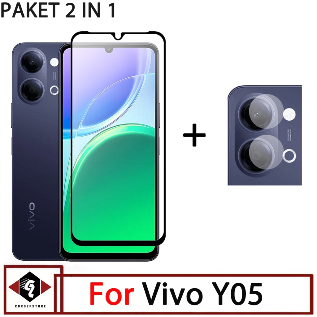 LAYAR Vivo Y05 2-IN-1 แพ็คเกจหน้าจอกระจกนิรภัยพร้อมเลนส์กล้องฟรี