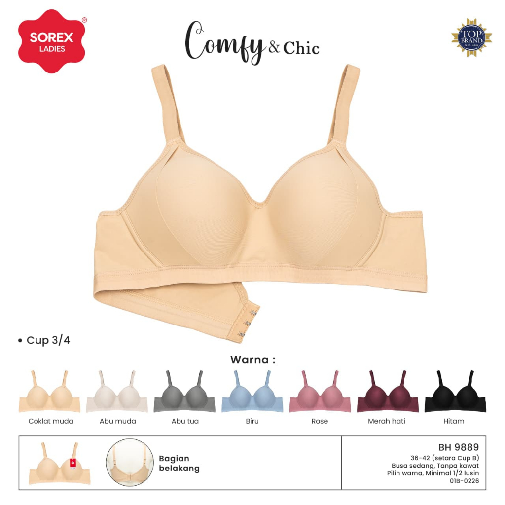 SOREX 9889 BRA SOFT, SMOOTH, SEAMLESS MATERIAL - Sorex Bra Without Wire Medium Foam 3 Hooks Cup B Fu