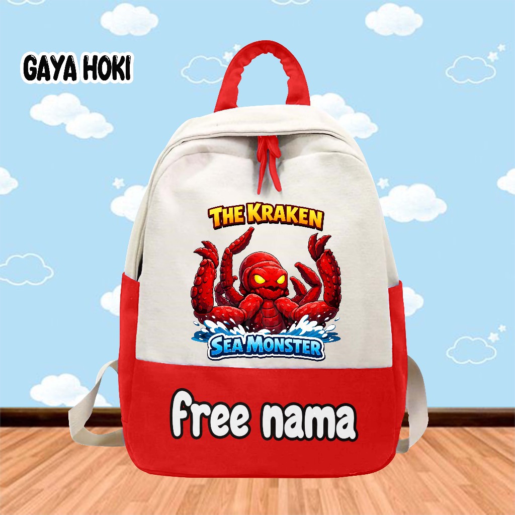 [FREE NAME] กระเป๋าเป้โรงเรียนโรงเรียนอนุบาล/Elementary พร้อมรูปภาพ The Kraken Sea Monster Roblox