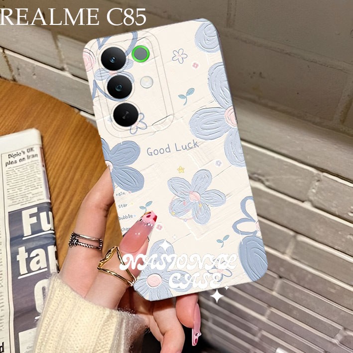 เคสสําหรับRealme C85 4G/5G - 15X Softcase Procamera Silicon Cool blue Flower Motifล่าสุด Cool Curren