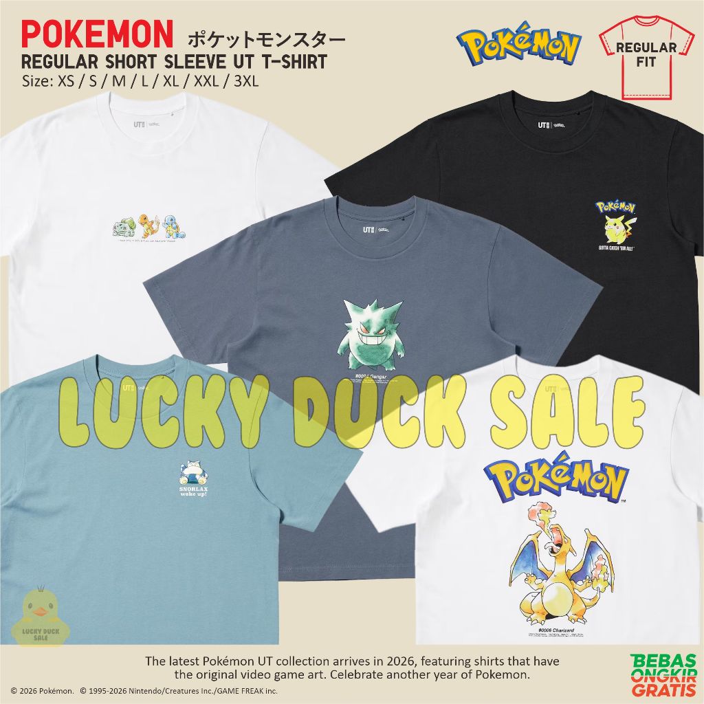 KATUN UNIQLO Pokemon วิดีโอเกม UT เสื้อ Pikachu เสื้อยืดผ้าฝ้าย Unisex Snorlax Gengar Charizard Star