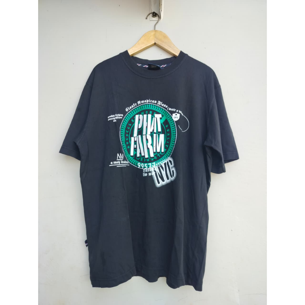 Rap Vintage Y2K Pat Farm NYC Street เสื้อยืดแบรนด์ Hip-Hop ไซส์ L (P73Cm x W57cm) สีดํา