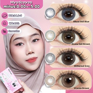 Mysticeyes Softlens Minus 0.00 s/d -5.00 abu-abu coklat hitam seri Lensa Kontak Warna 14.2-14.5mm  kadar air 40% soflens