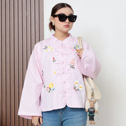 Nusara Cotton ปัก Cheongsam เสื้อสตรีสําหรับลุคมีสไตล์