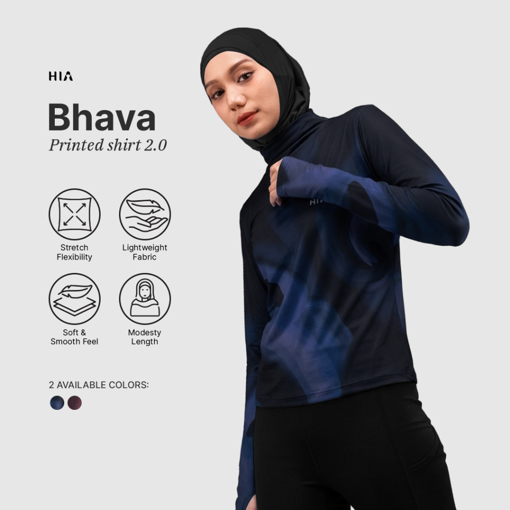 HIA Everywear Bhava พิมพ์ผ้าน้ําหนักเบาปกติ Fit เสื้อกีฬาวิ่ง Padel เทนนิสโยคะพิลาทิส