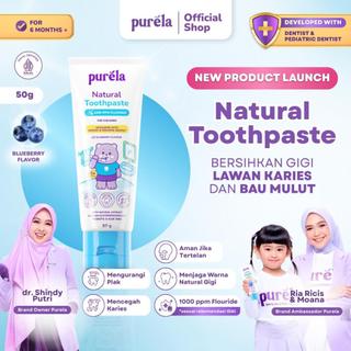 [OFFICIAL] PURELA NATURAL TOOTHPASTE (50gr) - Pasta Gigi Bayi dan Anak Cegah Karies dan Gigi Berlubang - 1000ppm Flouride - Rasa Blueberry - Calcium Glycerophosphate, Prebiotic, dan Aloevera