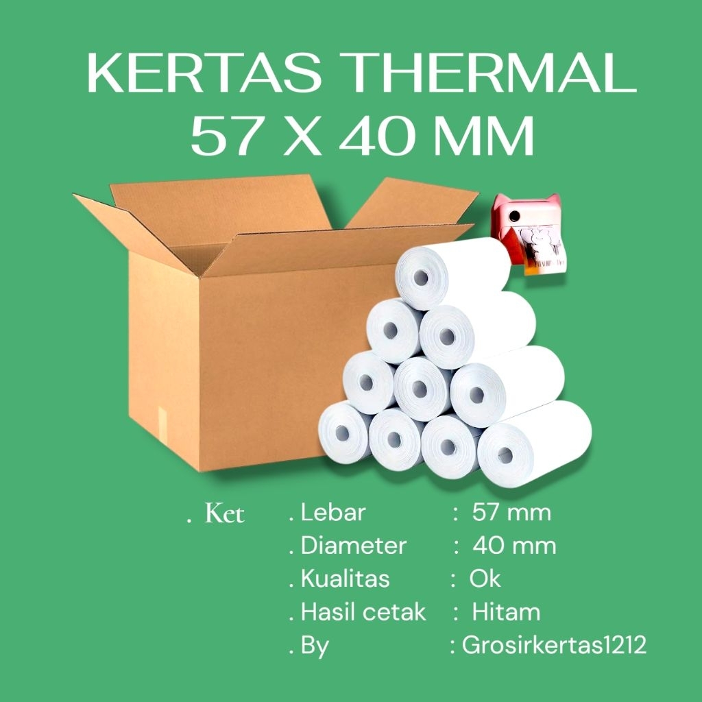 100 ม้วนของกระดาษ THERMALT 57X40 MM เครื่องตัดแบบเต็ม 58 MM