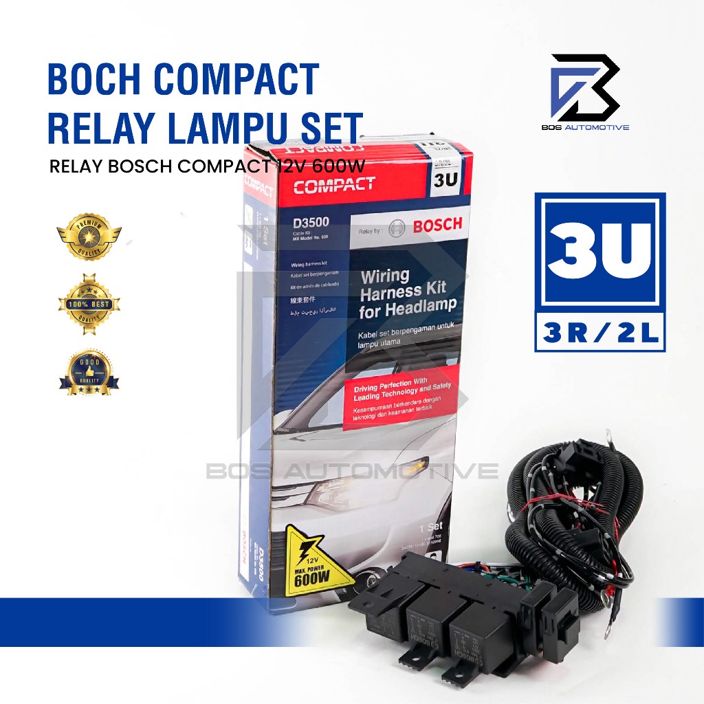 [COMPACT] BOSCH D3500 ใหม่ 3 รีเลย์ 12v H4 ชุดสายรีเลย์ไฟหน้ารถสําหรับ 2 ไฟหน้ารถสากล