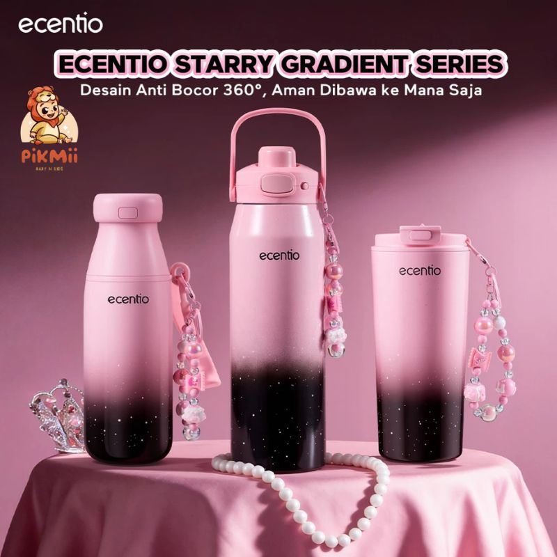 Ecentio Tumbler สีดําสีชมพูสแตนเลสแบบพกพาความงามดื่มขวด Leak-Proof 530ml 1000ml Cool Long-Lasting// 
