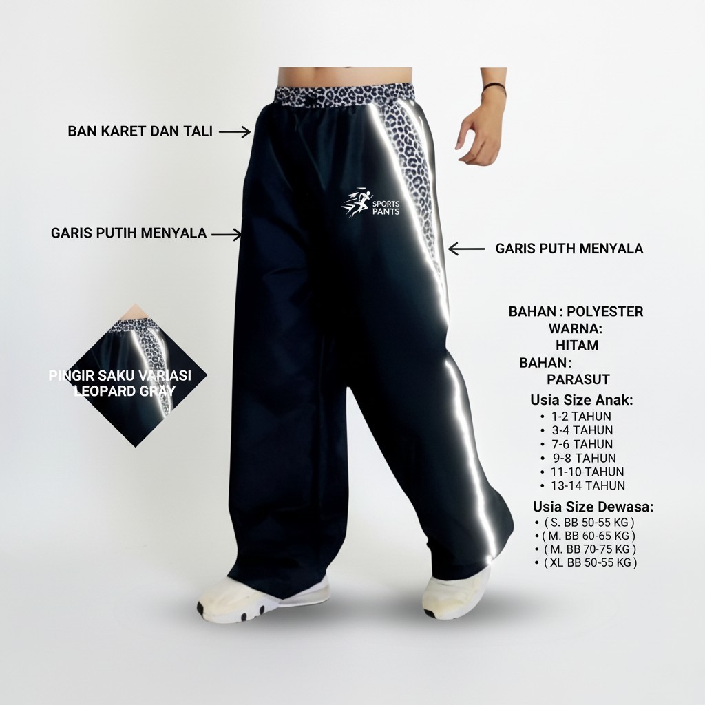 Harriq Harlintar POLYESTER MICRO NS Leopard PANTS Y2K BAGGY PANTS Leopard Motif / สะท้อนแสง List PAN